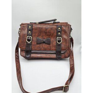 Ecosusi Messenger Bag Brown Leather Purse Briefcase Shoulder Bag Bow Buckles